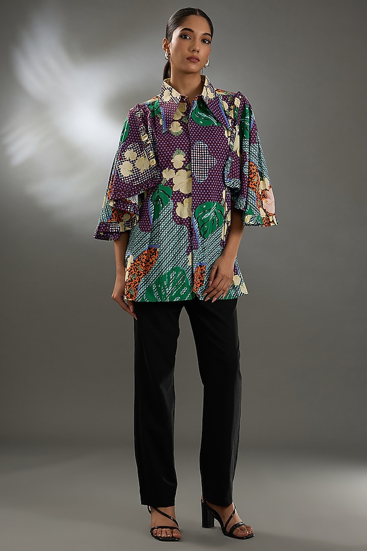 Multi-Colored Cotton Poplin Digital Printed Shirt by Two Point Two by Anvita Sharma at Pernia's Pop Up Shop