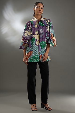Multi-Colored Cotton Poplin Digital Printed Shirt by Two Point Two by Anvita Sharma