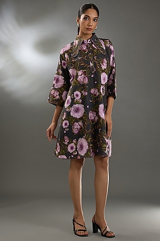 Multi-Colored Cotton Poplin Digital Printed Mini Dress by Two Point Two by Anvita Sharma