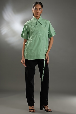 Green Cotton Poplin Top by Two Point Two by Anvita Sharma