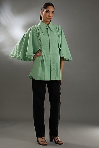 Green Cotton Poplin Top by Two Point Two by Anvita Sharma