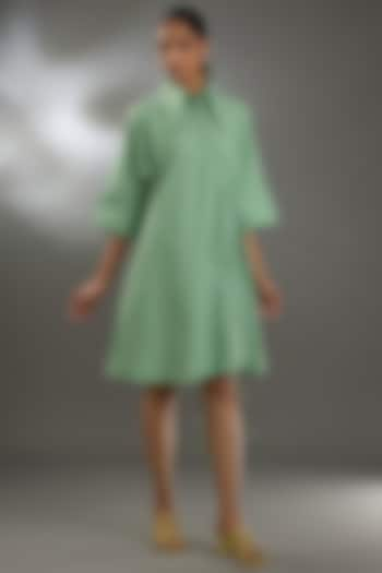 Green Cotton Poplin Mini Dress by Two Point Two by Anvita Sharma at Pernia's Pop Up Shop