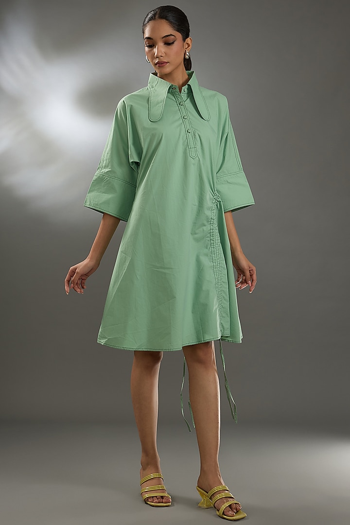 Green Cotton Poplin Mini Dress by Two Point Two by Anvita Sharma at Pernia's Pop Up Shop