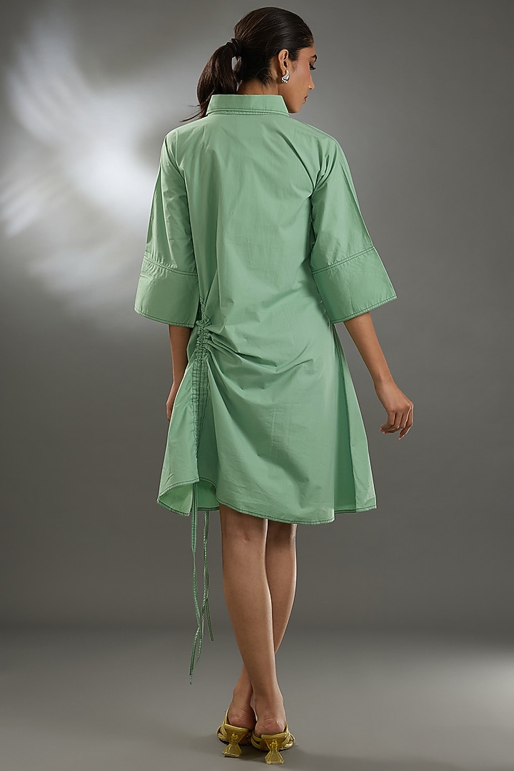 Green Cotton Poplin Mini Vacation Dress by Two Point Two by Anvita Sharma at Pernia's Pop Up Shop