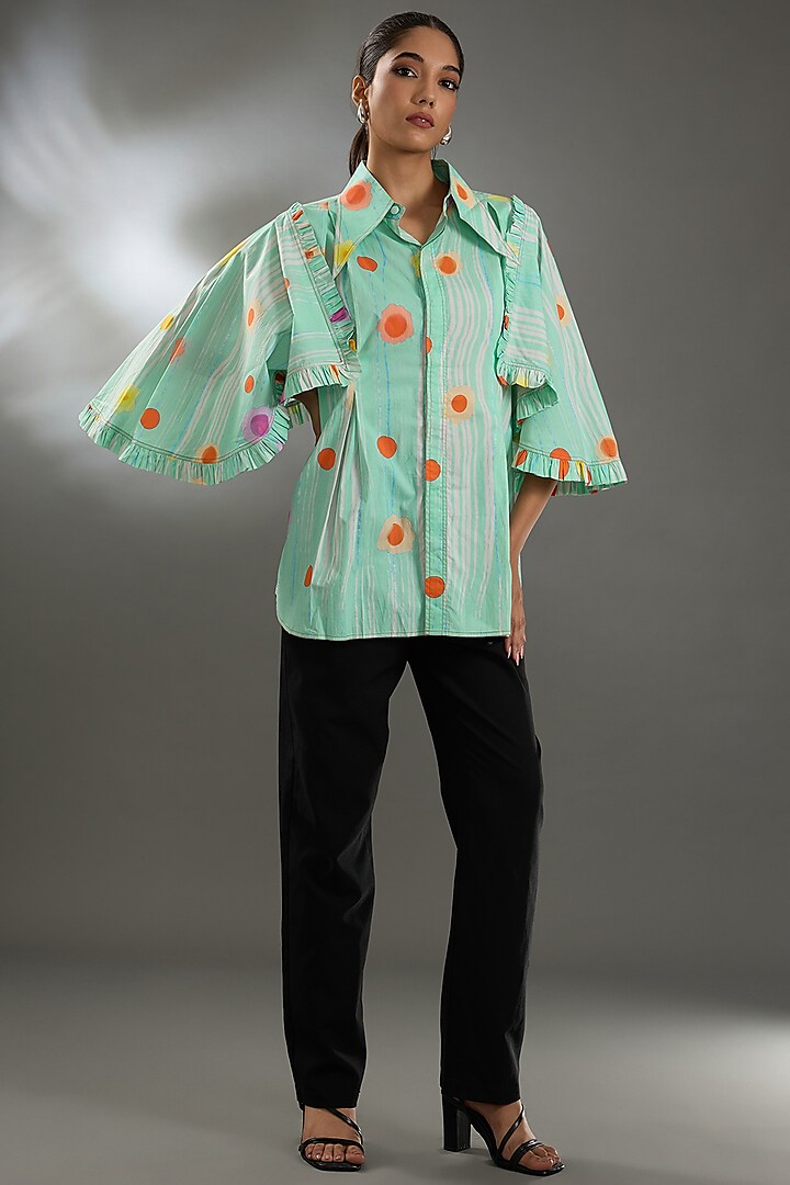 Light Blue Cotton Poplin Printed Shirt by Two Point Two by Anvita Sharma at Pernia's Pop Up Shop