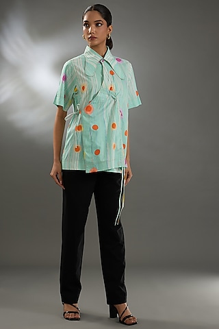 Light Blue Cotton Poplin Printed Shirt by Two Point Two by Anvita Sharma