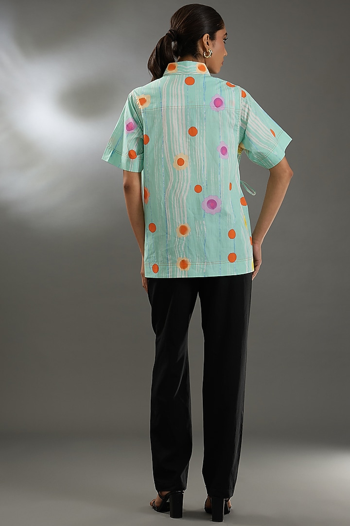 Light Blue Cotton Poplin Printed Shirt by Two Point Two by Anvita Sharma at Pernia's Pop Up Shop