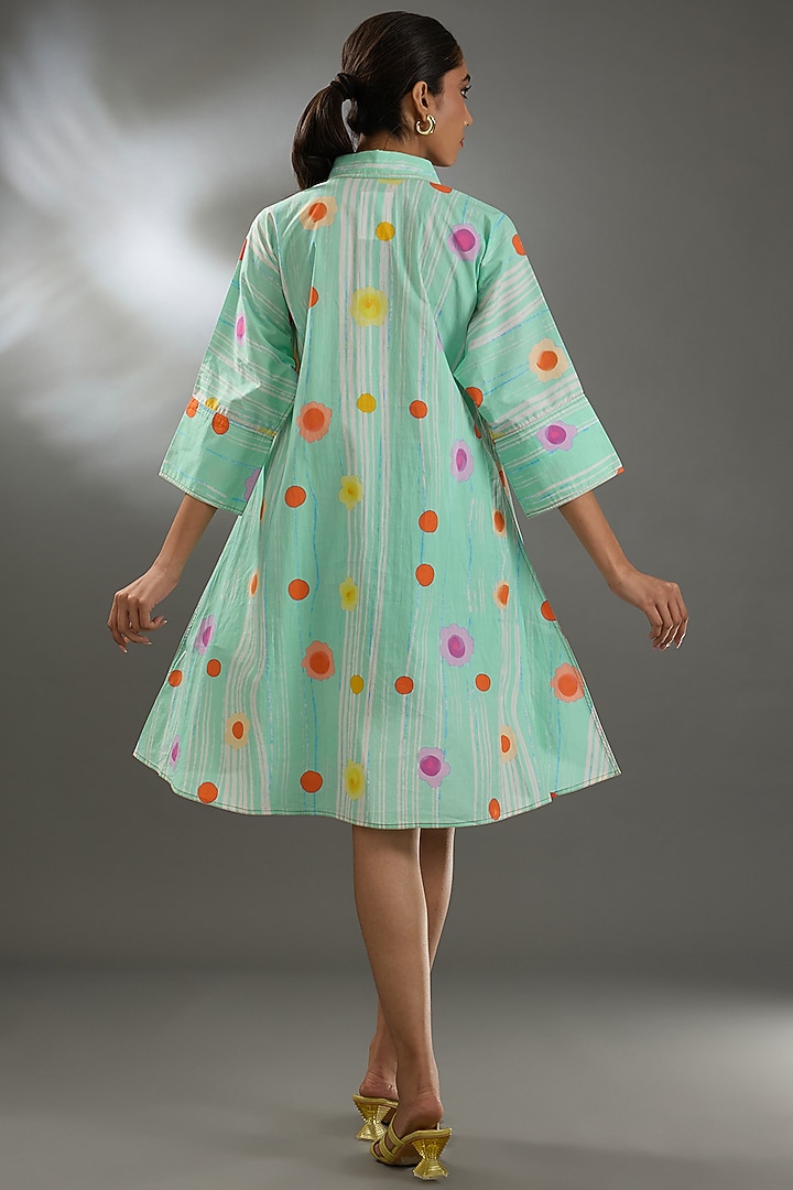 Light Blue Cotton Poplin Digital Printed Mini Vacation Dress by Two Point Two by Anvita Sharma at Pernia's Pop Up Shop