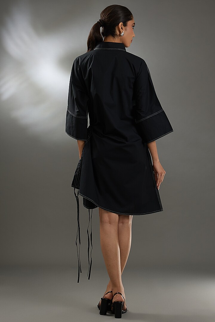 Black Cotton Poplin Mini Vacation Dress by Two Point Two by Anvita Sharma at Pernia's Pop Up Shop