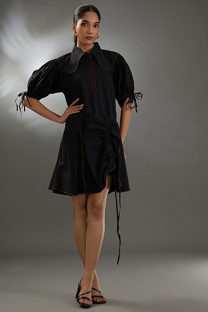 Black Cotton Poplin Mini Dress by Two Point Two by Anvita Sharma at Pernia's Pop Up Shop