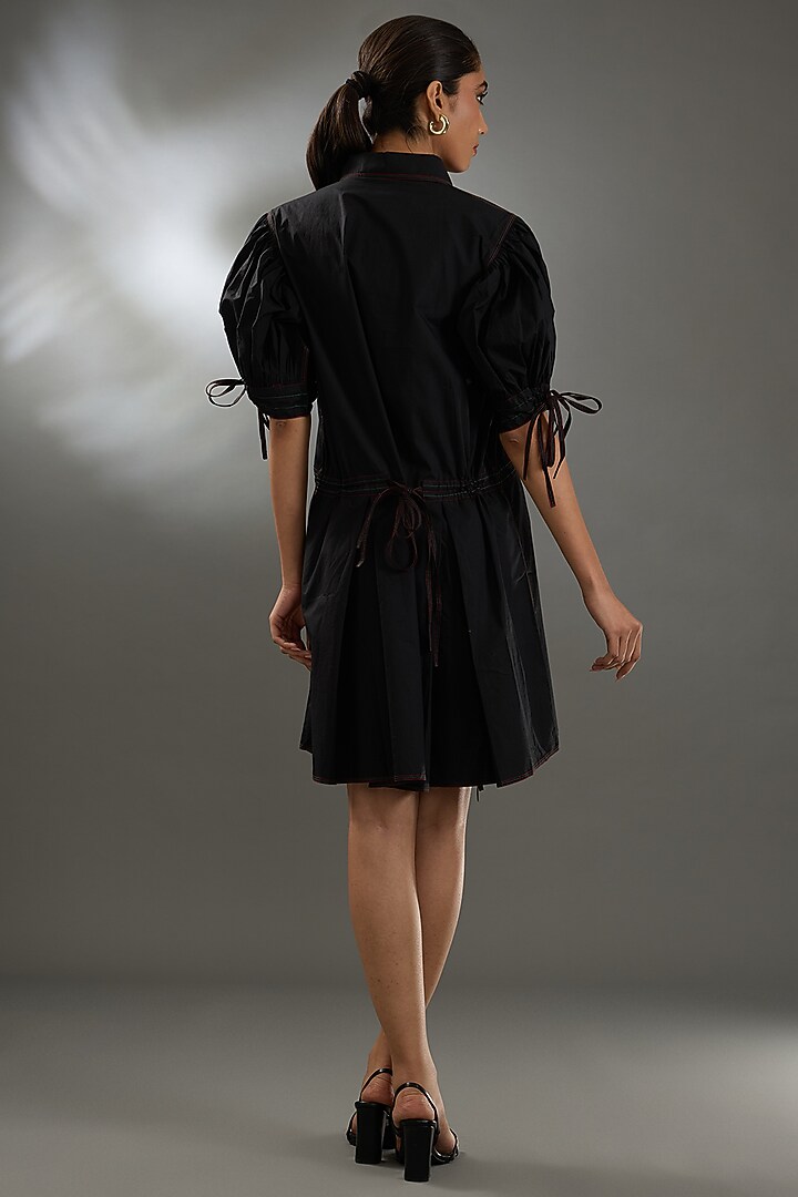 Black Cotton Poplin Mini Vacation Dress by Two Point Two by Anvita Sharma at Pernia's Pop Up Shop