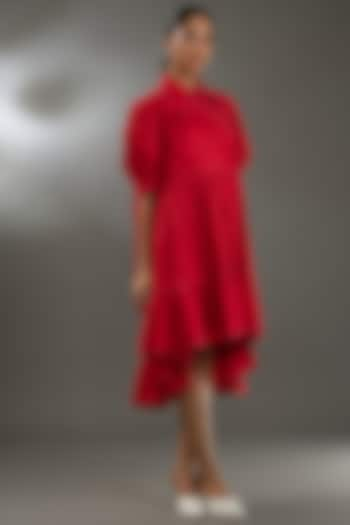 Red Cotton Poplin Dress by Two Point Two by Anvita Sharma at Pernia's Pop Up Shop