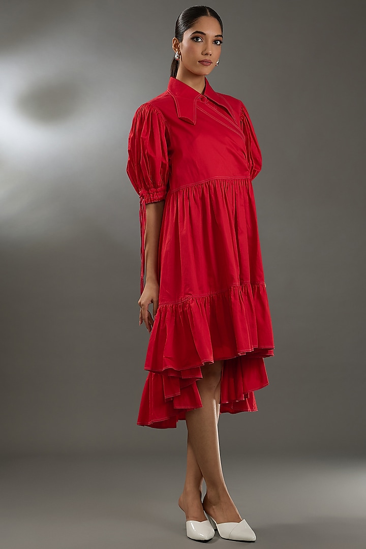 Red Cotton Poplin Dress by Two Point Two by Anvita Sharma at Pernia's Pop Up Shop