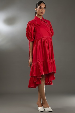 Red Cotton Poplin Dress by Two Point Two by Anvita Sharma