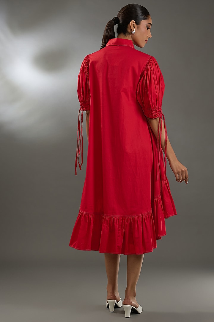 Red Cotton Poplin Vacation Dress by Two Point Two by Anvita Sharma at Pernia's Pop Up Shop