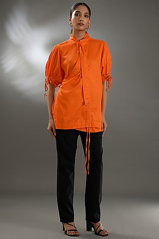 Orange Cotton Poplin Shirt by Two Point Two by Anvita Sharma