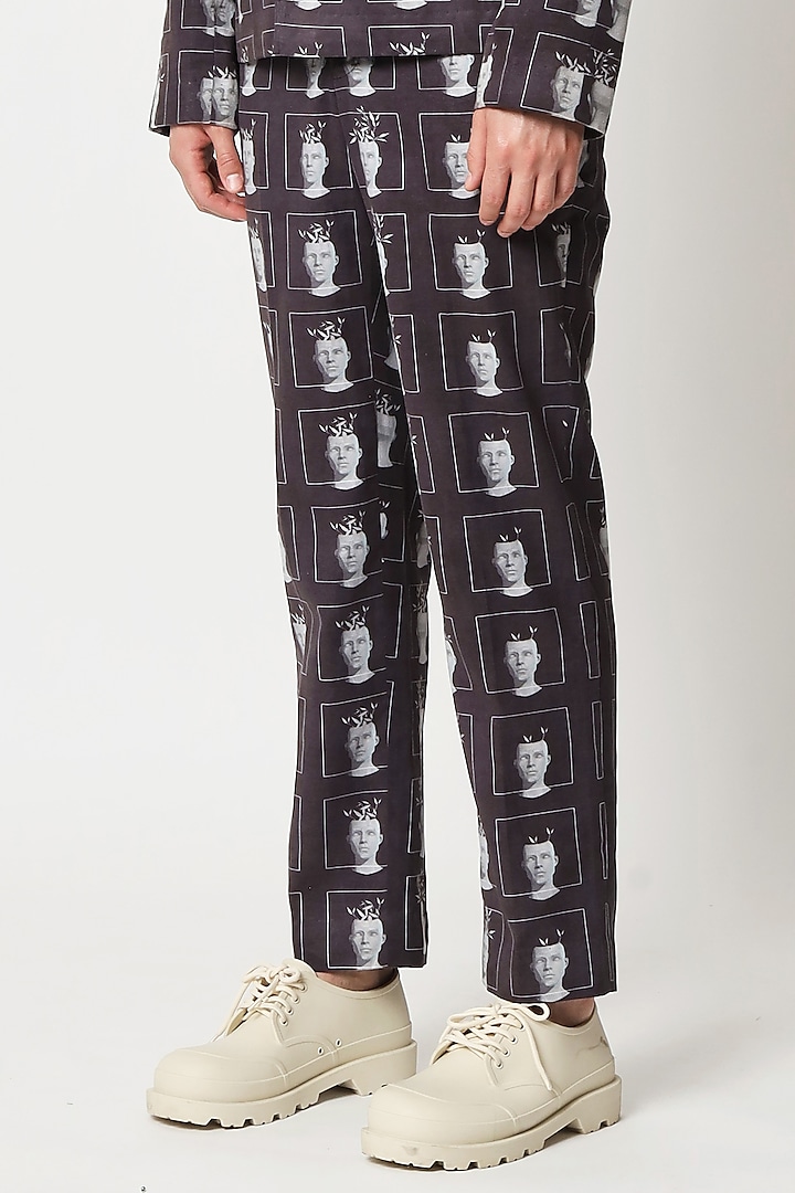 Black Cotton Digital Printed Pants by Two Point Two at Pernia's Pop Up Shop