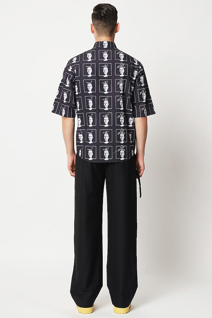 Black Cotton Digital Printed Party Wear Shirt by Two Point Two at Pernia's Pop Up Shop