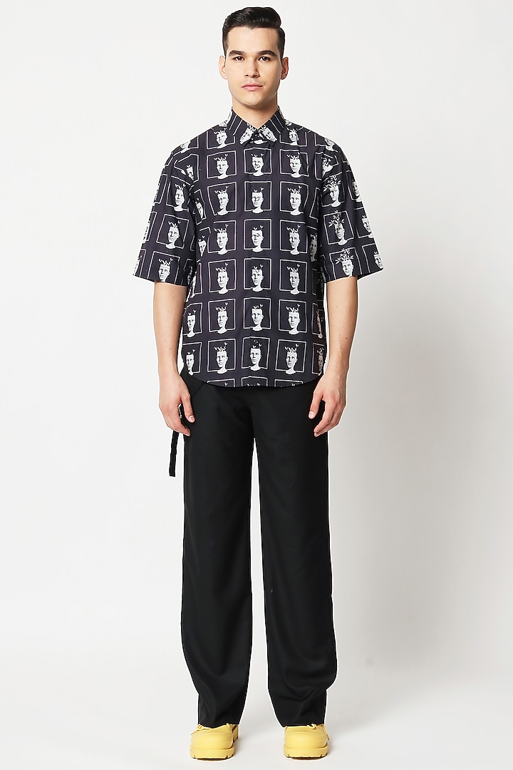 Black Cotton Digital Printed Party Wear Shirt by Two Point Two at Pernia's Pop Up Shop