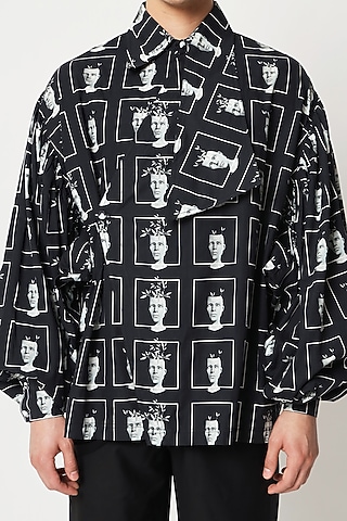 Black Cotton Digital Printed Shirt by Two Point Two