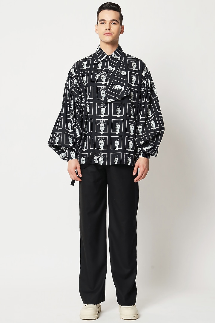 Black Cotton Digital Printed Wedding Shirt by Two Point Two at Pernia's Pop Up Shop