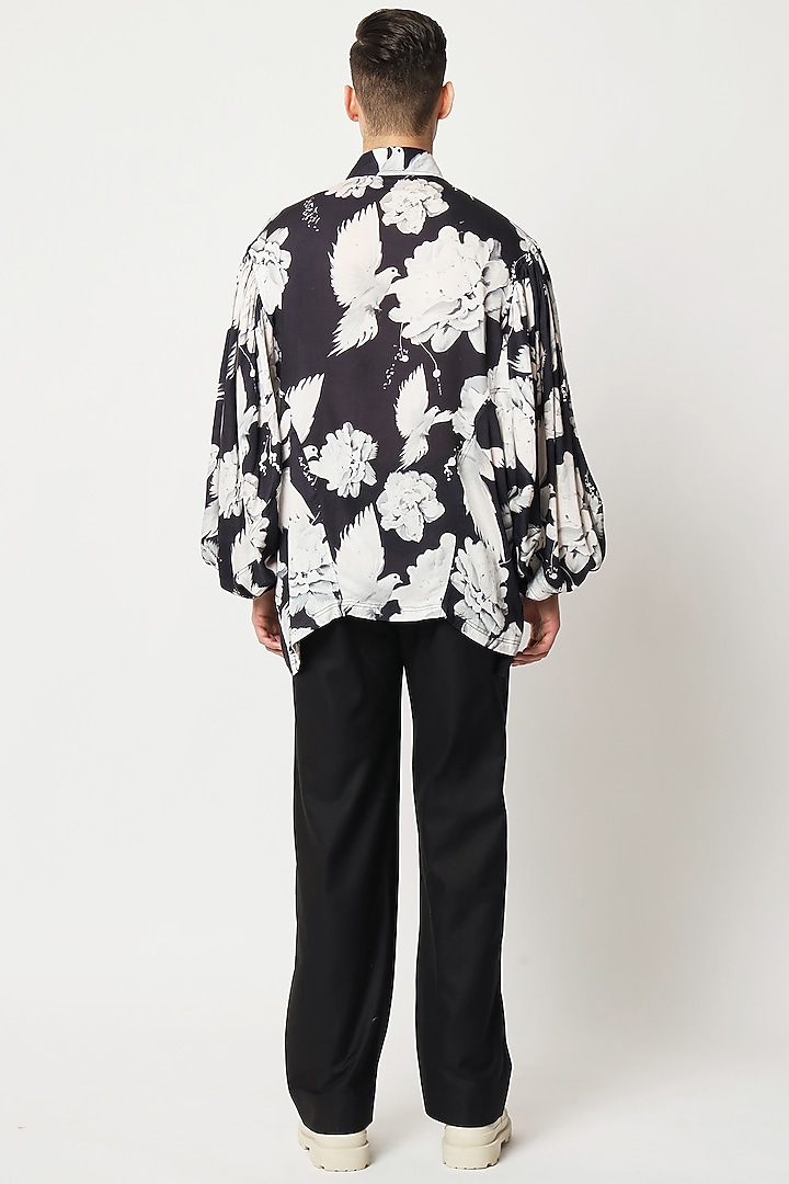 Black Cotton Floral Digital Printed Wedding Shirt by Two Point Two at Pernia's Pop Up Shop