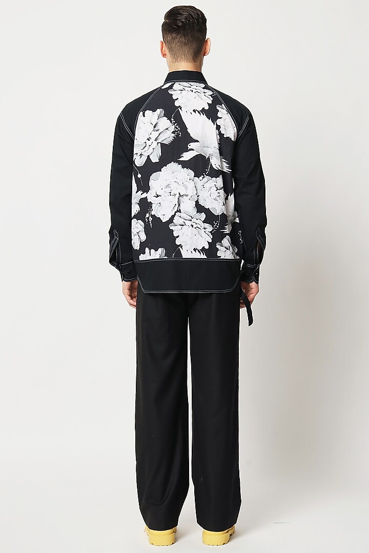 Black Cotton Floral Digital Printed Wedding Shirt by Two Point Two at Pernia's Pop Up Shop