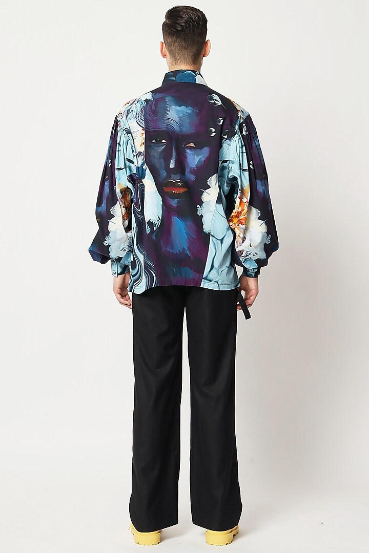 Blue Cotton Floral Printed Wedding Shirt by Two Point Two at Pernia's Pop Up Shop