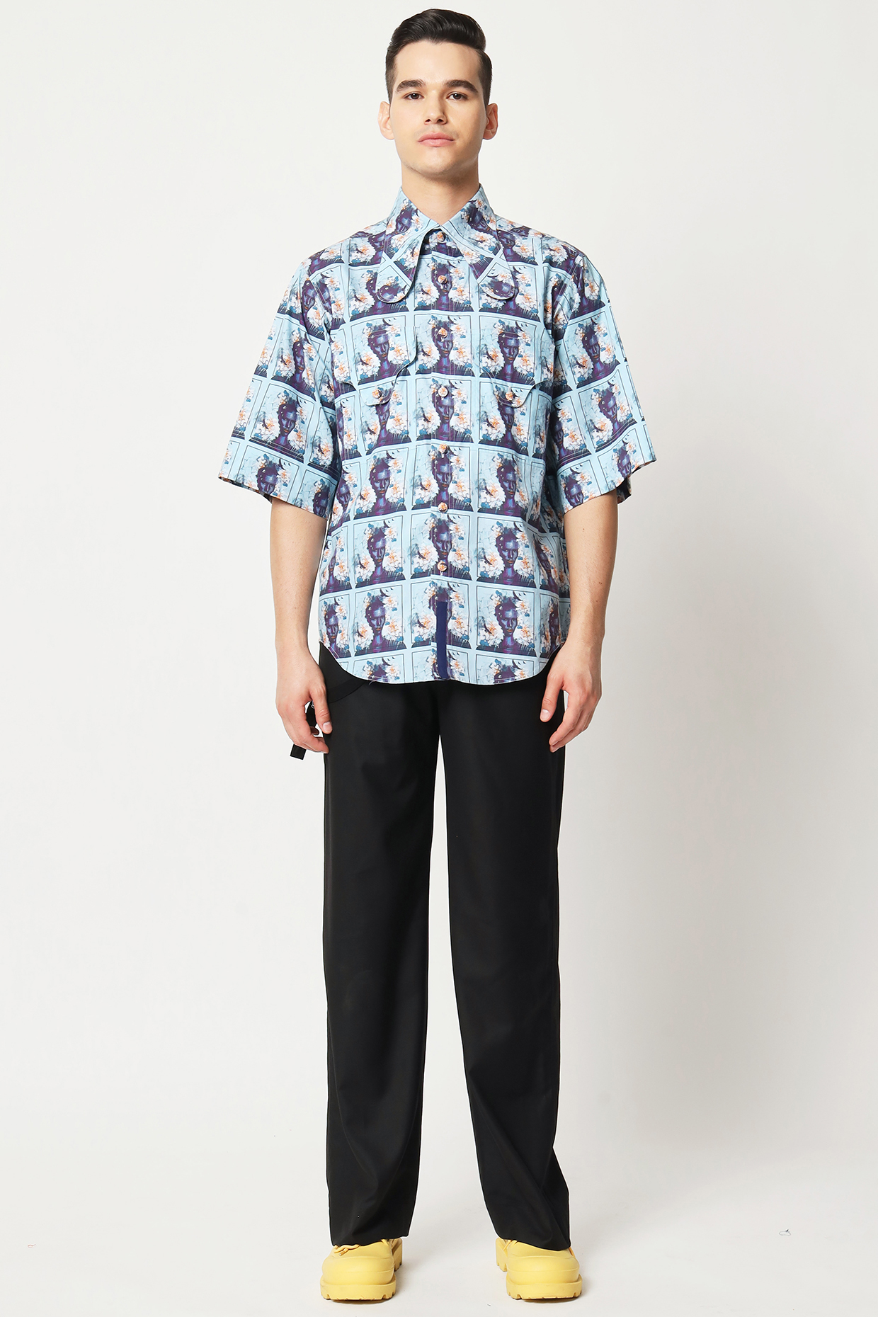 Blue Cotton Floral Printed  sagar Wedding Shirt by Two Point Two at Pernia's Pop Up Shop