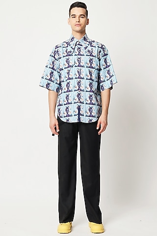 Blue Cotton Floral Printed Shirt by Two Point Two