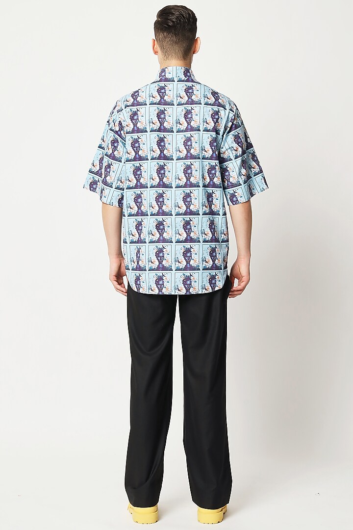 Blue Cotton Floral Printed Wedding Shirt by Two Point Two at Pernia's Pop Up Shop