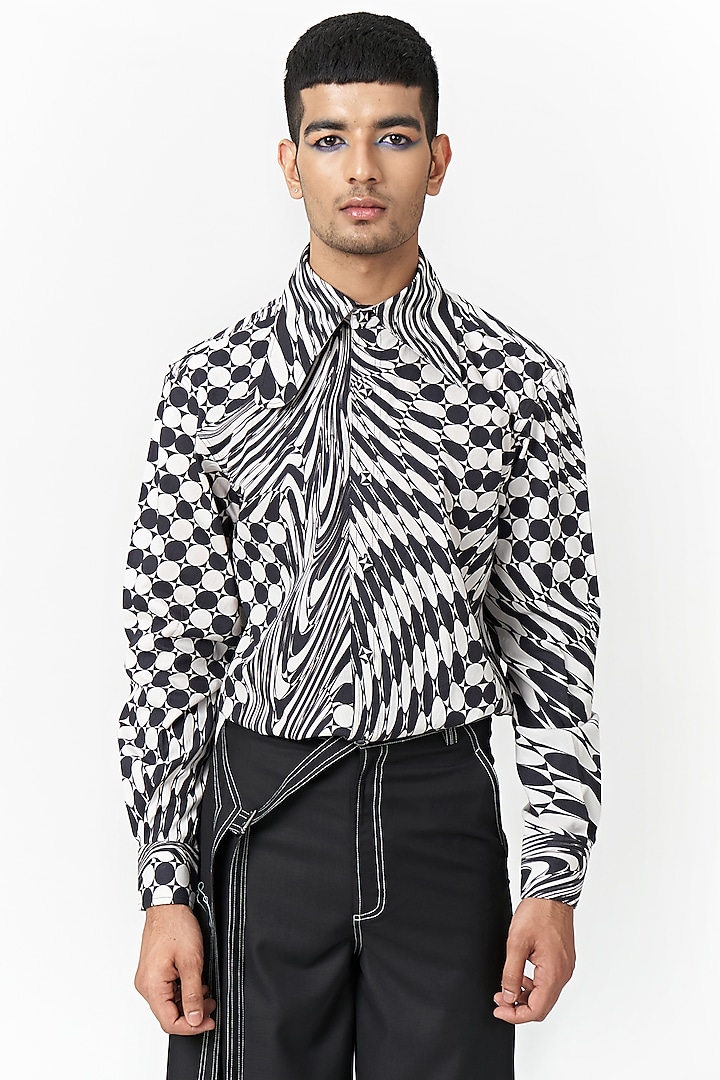 Black & White Cotton Digital Printed Shirt by Two Point Two