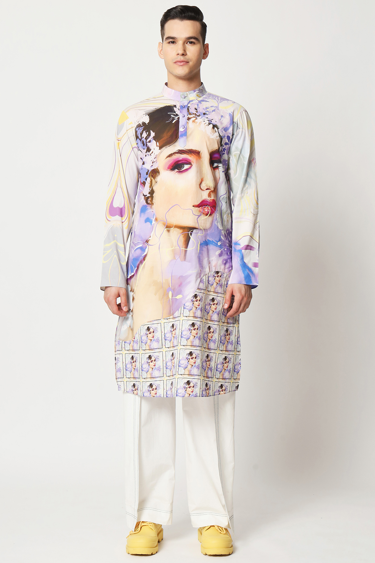 Lavender Cotton Digital Printed Kurta by Two Point Two at Pernia's Pop Up Shop
