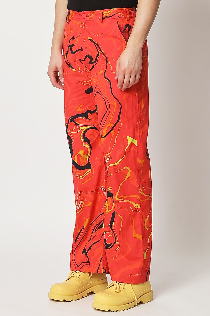 Red Cotton Digital Printed Pants by Two Point Two