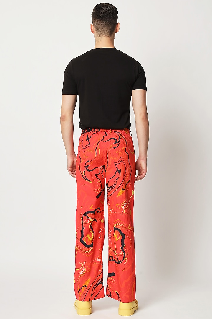 Red Cotton Digital Printed Pants by Two Point Two at Pernia's Pop Up Shop