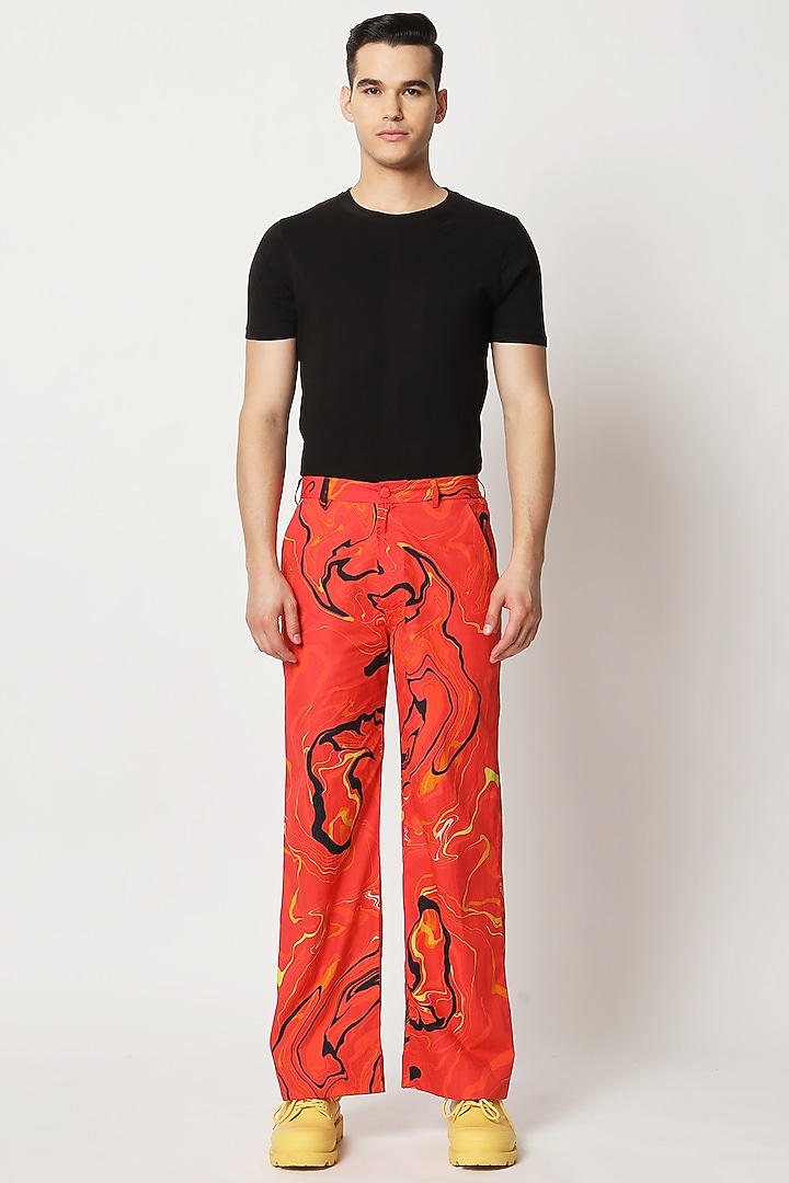 Red Cotton Digital Printed Pants by Two Point Two at Pernia's Pop Up Shop