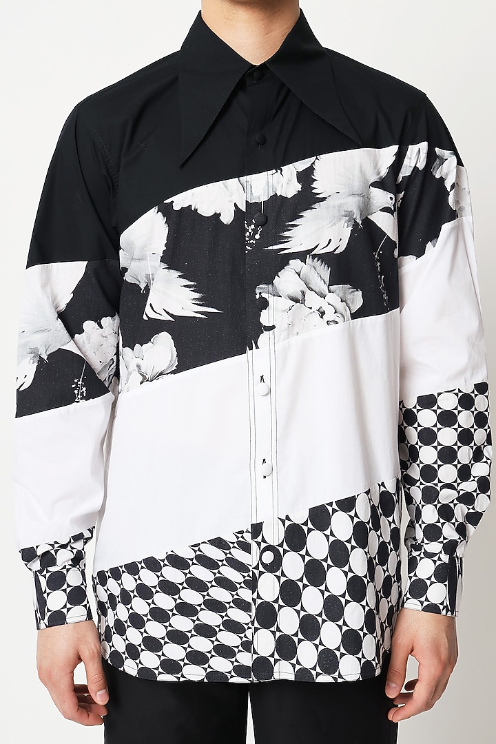 Black & White Cotton Digital Printed Wedding Shirt by Two Point Two at Pernia's Pop Up Shop