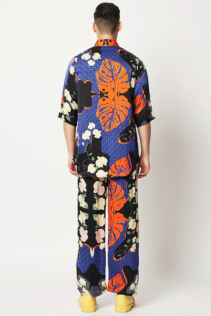 Blue Silk Digital Printed Wedding Shirt by Two Point Two at Pernia's Pop Up Shop