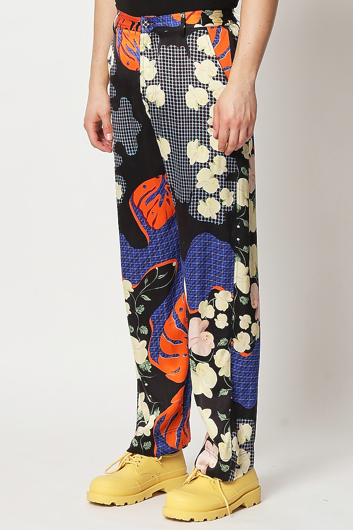 Blue Silk Digital Printed Pants by Two Point Two