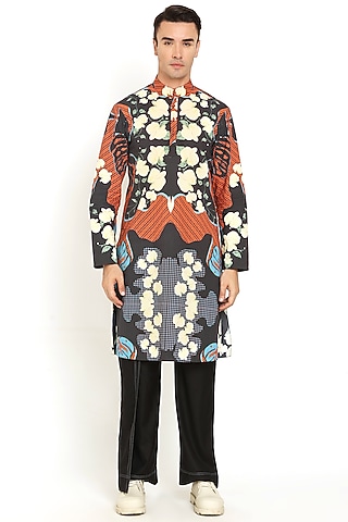 Black Cotton Printed Kurta by Two Point Two