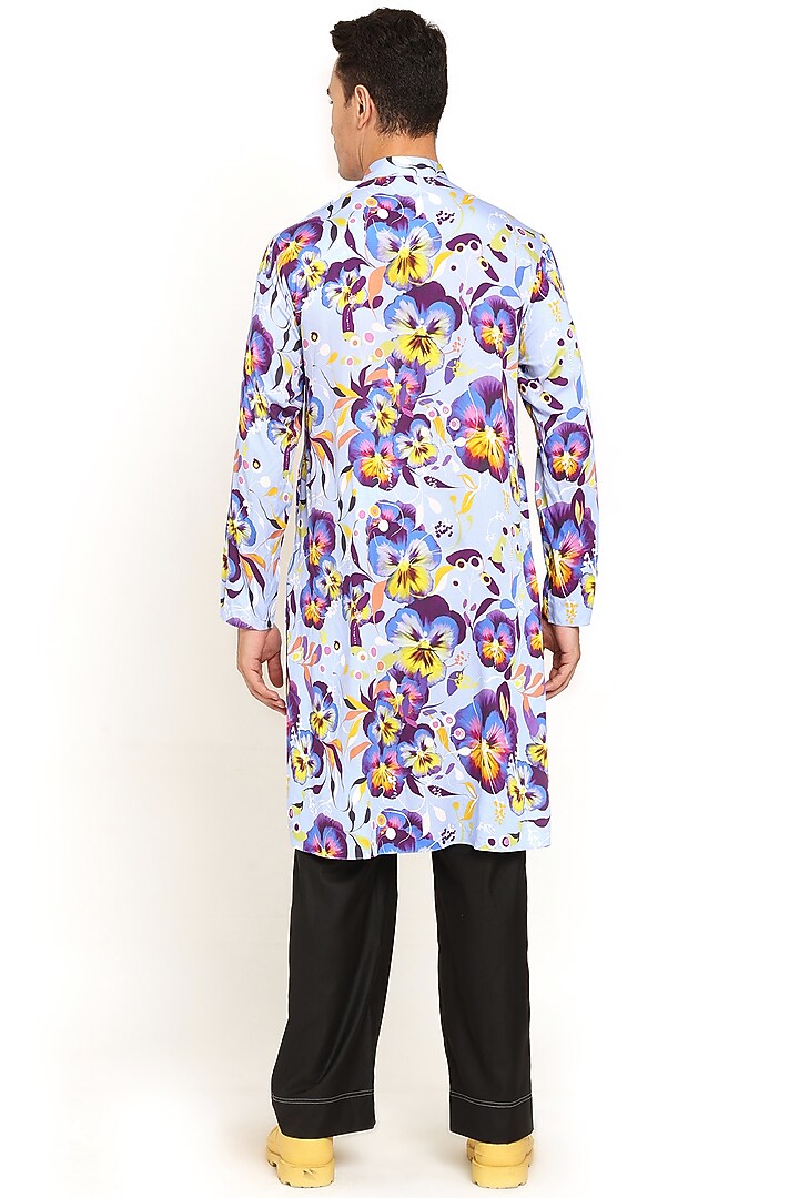 Light Blue Cotton Floral Printed Kurta by Two Point Two at Pernia's Pop Up Shop