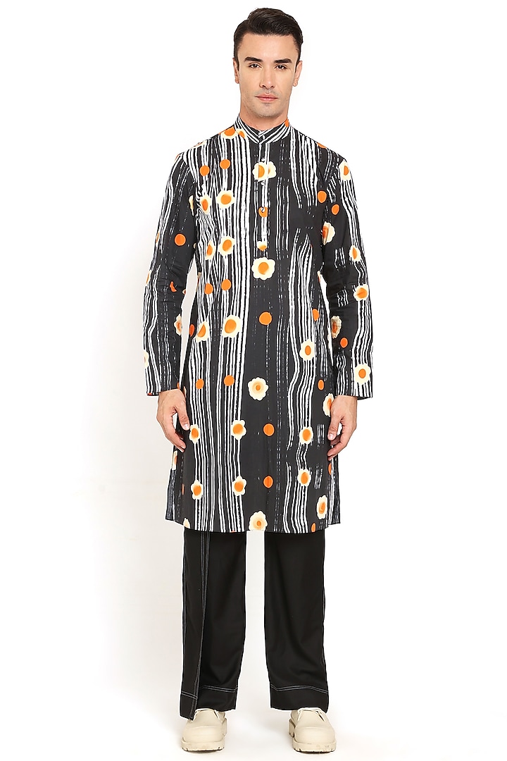 Black Cotton Printed Kurta by Two Point Two
