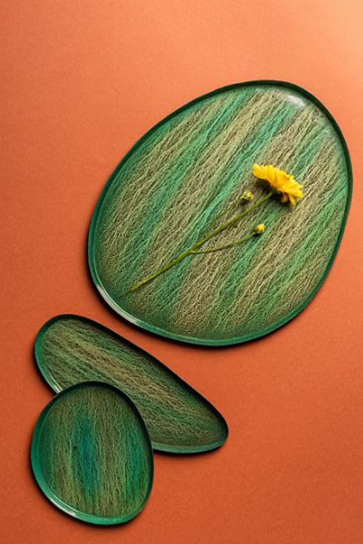 Green Textured Serving Platters (Set of 3) by The Pitara Project