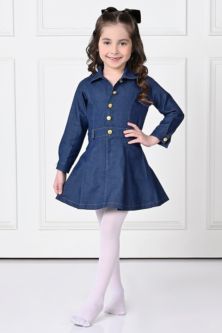 Dark Blue Denim Dress For Girls by The Pony & Peony Co at Pernia's Pop Up Shop