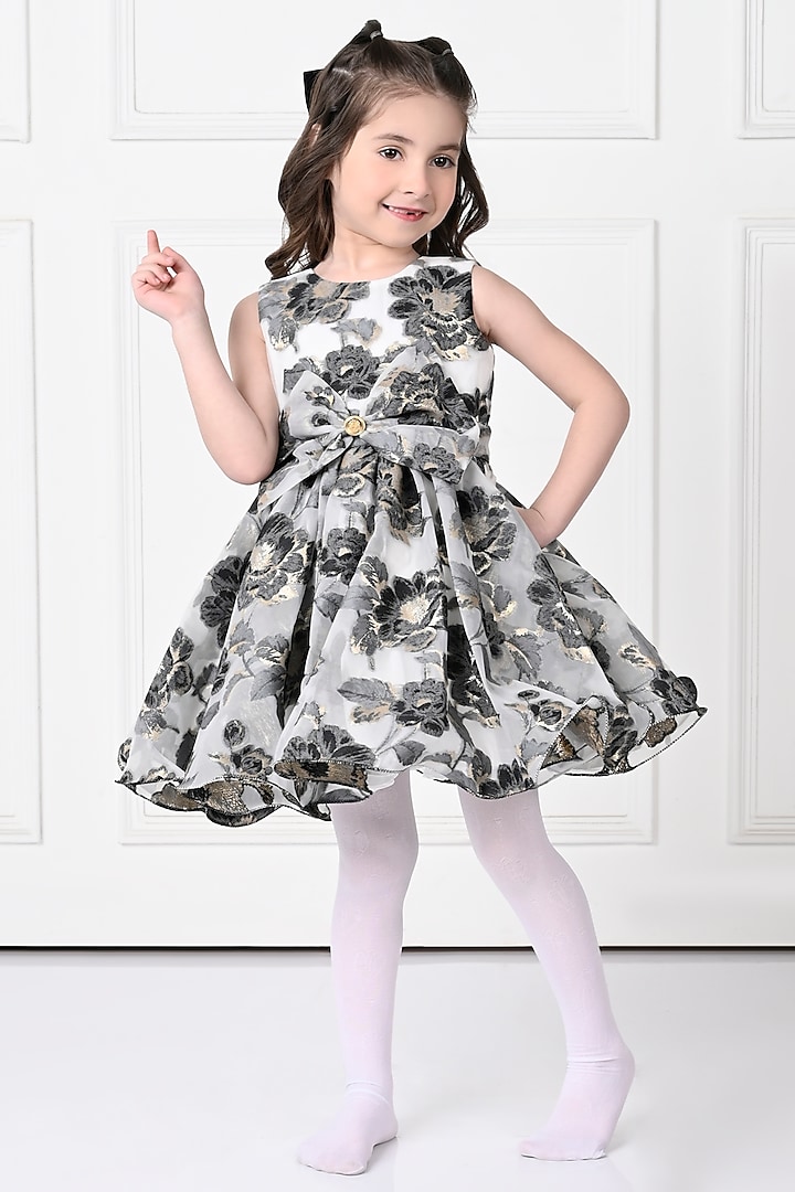 Off-White Organza Floral Printed Dress For Girls by The Pony & Peony Co at Pernia's Pop Up Shop