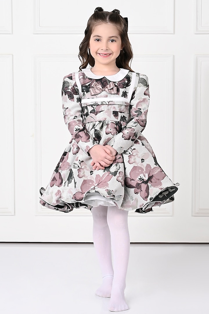 Multi-Colored Jacquard Floral Printed Dress For Girls by The Pony & Peony Co at Pernia's Pop Up Shop