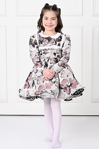 Multi-Colored Jacquard Floral Printed Dress For Girls by The Pony & Peony Co