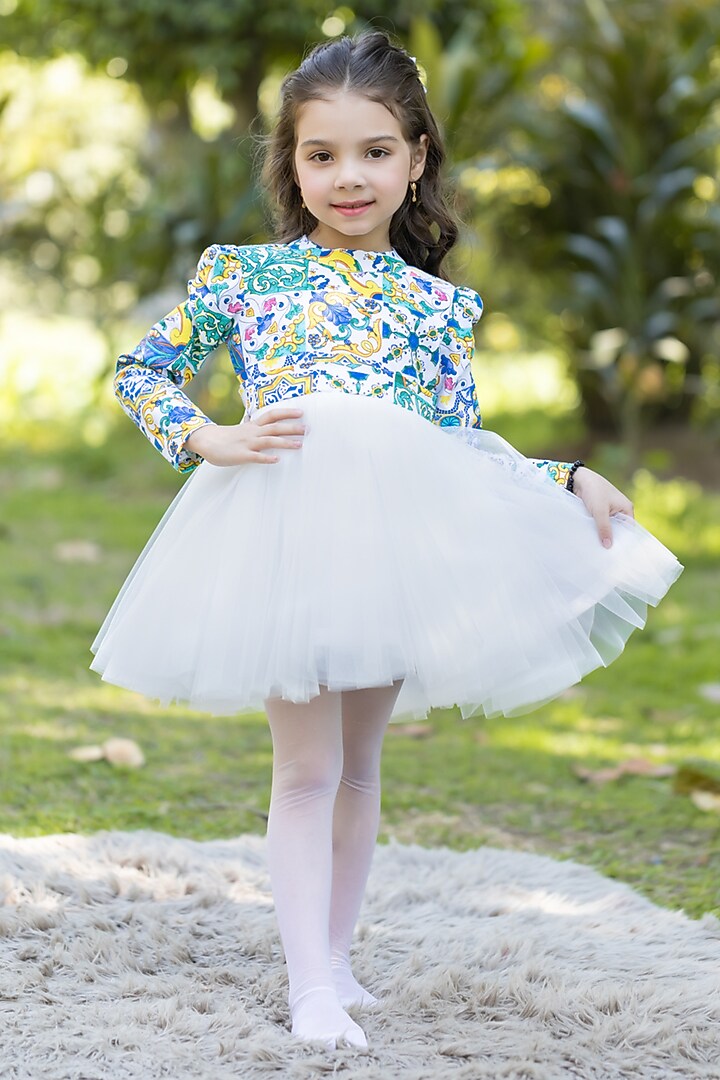 Multi-Colored Cotton & Net Dress For Girls by The Pony & Peony Co at Pernia's Pop Up Shop