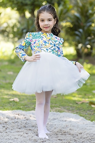 Multi-Colored Cotton & Net Dress For Girls by The Pony & Peony Co