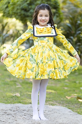 Yellow Cotton Dress For Girls by The Pony & Peony Co